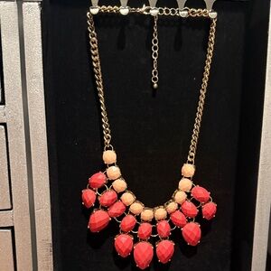 Elegant Gold and Coral Pink Statement Necklace